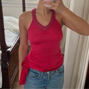 NWT Blugirl x Folies Pink Racerback with Beaded Detail and Tie